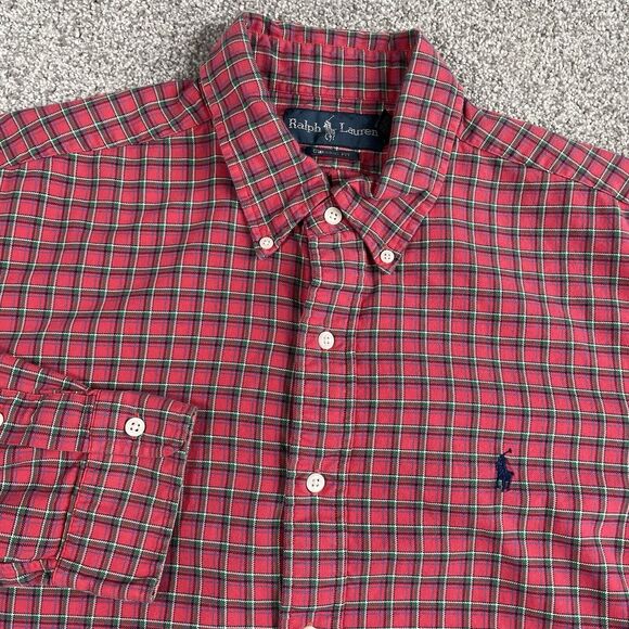 Ralph Lauren Classic Fit Mens Shirt Long Sleeve Button Up Pony Red Plaid Size XL - Picture 1 of 8